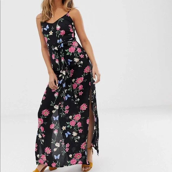 Parisian Works | Dresses | Nwt Asos Parisian Cami Strap Maxi Dress In Black  Floral Womens Size6 | Poshmark